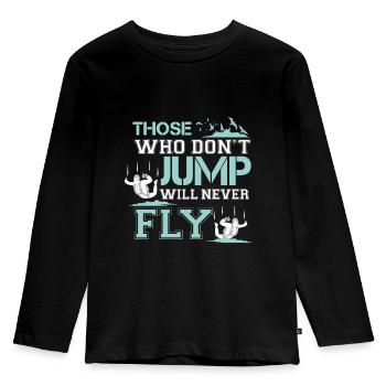 wer nicht springt, wird nie fliegen - Kinder Premium Bio Langarmshirt - Schwarz - Vorne - AI Model Kid Male (0cm)