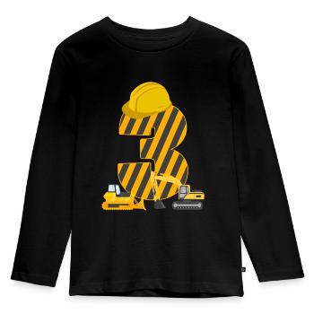 Cadeau de pelle de chantier d'anniversaire de 3 ans - T-shirt manches longues Premium Enfant - noir - Devant - AI Model Kid Male (0cm)