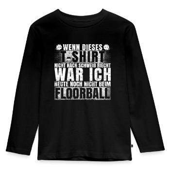 Floorball lustiger Spruch | T-Shirt Schweiß riecht - Kinder Premium Bio Langarmshirt - Schwarz - Vorne - AI Model Kid Male (0cm)