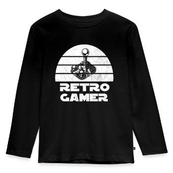 Retro Gamer Design mit Joystick - Kinder Premium Bio Langarmshirt - Schwarz - Vorne - AI Model Kid Male (0cm)