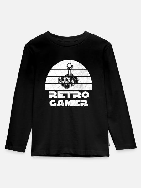 Retro Gamer Design mit Joystick - Kinder Premium Bio Langarmshirt - Schwarz