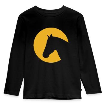 Pferd Mond Pony Reiter Kinder Pferdemotiv Geschenk - Kinder Premium Bio Langarmshirt - Schwarz - Vorne - AI Model Kid Male (0cm)
