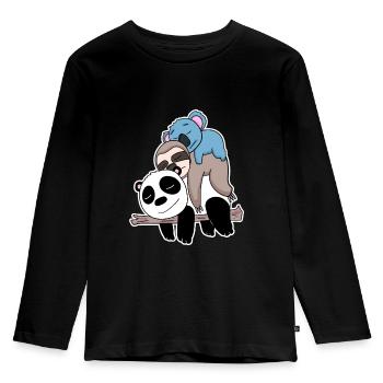 Panda Faultier und Koala - Kinder Premium Bio Langarmshirt - Schwarz - Vorne - AI Model Kid Male (0cm)