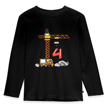 Kinder Geburtstagsshirt Bagger 4 Junge Baustelle 4 - Kinder Premium Bio Langarmshirt - Schwarz - Vorne - AI Model Kid Male (0cm)