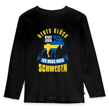 Neues Glück Neues Leben Ich Muss Nach Schweden - Kinder Premium Bio Langarmshirt - Schwarz - Vorne - AI Model Kid Male (0cm)