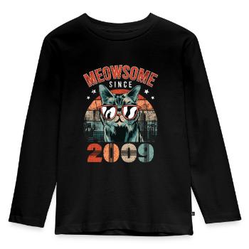 Meowsome 2009 Année de naissance 2009 Anniversaire du chat - T-shirt manches longues Premium Enfant - noir - Devant - AI Model Kid Male (0cm)