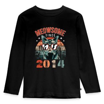Meowsome 2014 Year of birth 2014 Cat Birthday - Kids' Premium Longsleeve Shirt - black - Front - AI Model Kid Male (0cm)