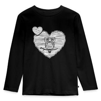 Hibou « vieux hibou avec cœur » hiboux collection hiboux - T-shirt manches longues Premium Enfant - noir - Devant - AI Model Kid Male (0cm)