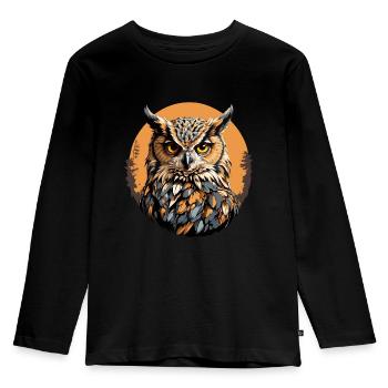 Stolzer Uhu große Eule für Eulenfreunde - Kinder Premium Bio Langarmshirt - Schwarz - Vorne - AI Model Kid Male (0cm)