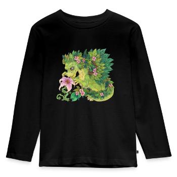 Niedlich Drache Phantasie Mythologie Pflanze Blume - Kinder Premium Bio Langarmshirt - Schwarz - Vorne - AI Model Kid Male (0cm)