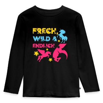 EINHORN FRECH WILD UND ENDLICH 6. GEBURTSTAG - Kinder Premium Bio Langarmshirt - Schwarz - Vorne - AI Model Kid Male (0cm)
