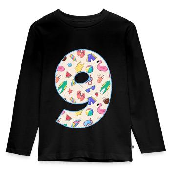 VACANCES NUMÉRO 9 ANNÉES ÉTÉ 9ÈME ANNIVERSAIRE - T-shirt manches longues Premium Enfant - noir - Devant - AI Model Kid Male (0cm)