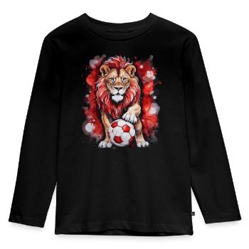 Lion Football Coloré Pologne Animal Design Print - T-shirt manches longues Premium Enfant - noir - Devant - AI Model Kid Male (0cm)