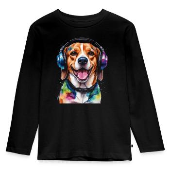 Beagle Headphones Dog Funny Animal Design Print - Kids' Premium Longsleeve Shirt - black - Front - AI Model Kid Male (0cm)