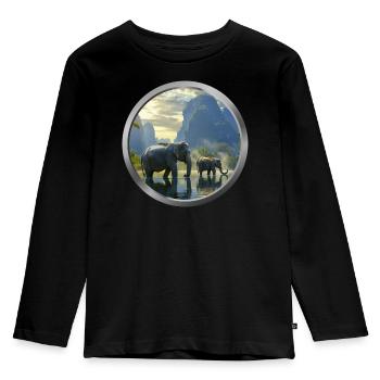 Elephant Animal - 2 - Kids' Premium Longsleeve Shirt - black - Front - AI Model Kid Male (0cm)