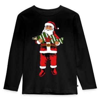 Weihnachtsmann Zander Geschenk für Angler - Kinder Premium Bio Langarmshirt - Schwarz - Vorne - AI Model Kid Male (0cm)