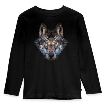 Wolfskopf | Polygon Wolf Kopf | Wolf geometrisch - Kinder Premium Bio Langarmshirt - Schwarz - Vorne - AI Model Kid Male (0cm)