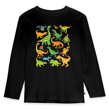 16 Dinos für Kinder - Beliebte Dinosaurier - Kinder Premium Bio Langarmshirt - Schwarz - Vorne - AI Model Kid Male (0cm)