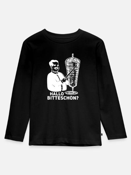 Hallo bitteschön? Witziges Döner Motiv - Kinder Premium Bio Langarmshirt - Schwarz
