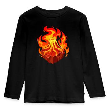 Vulkan Geologie Natur Illustration Motiv - Kinder Premium Bio Langarmshirt - Schwarz - Vorne - AI Model Kid Male (0cm)