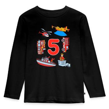 Fire brigade 5th birthday - Kids' Premium Longsleeve Shirt - black - Front - AI Model Kid Male (0cm)