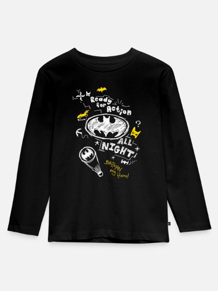Batman Ready For Action - Kinder Premium Bio Langarmshirt - Schwarz