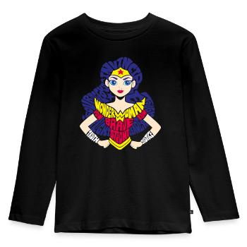 DC Super Hero Girls Wonder Woman Typographie - T-shirt manches longues Premium Enfant - noir - Devant - AI Model Kid Male (0cm)