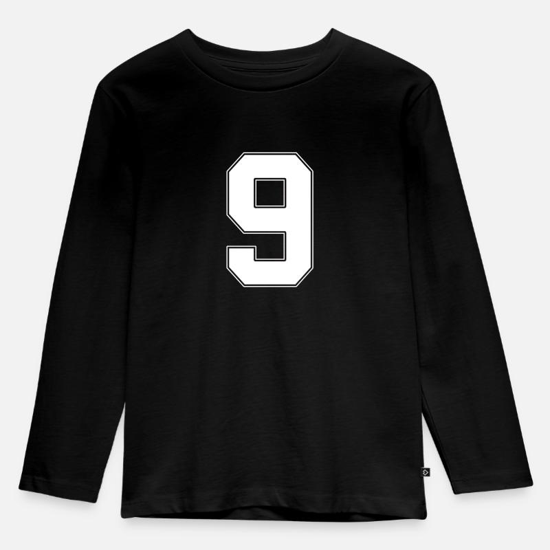 9 Jahre Trikotnummer 9 - Kinder Premium Bio Langarmshirt - Schwarz