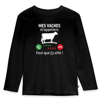 mes vaches m'appellent ...faut que j'y aille ! - T-shirt manches longues Premium Enfant - noir - Devant - AI Model Kid Male (0cm)