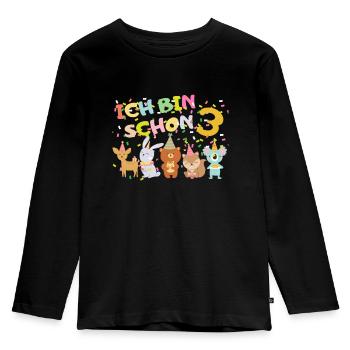 Tiere Geburtstagsshirt – Ich bin schon 3 Jahre - Kinder Premium Bio Langarmshirt - Schwarz - Vorne - AI Model Kid Male (0cm)