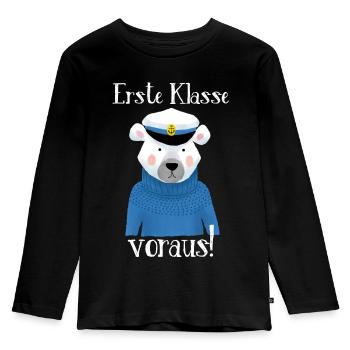 Erste Klasse voraus! - Kinder Premium Bio Langarmshirt - Schwarz - Vorne - AI Model Kid Male (0cm)