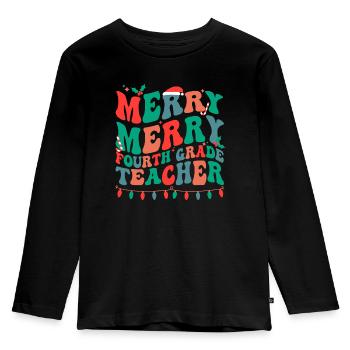 Professeur de 4e année Noël Équipe de quatrième année Noël - T-shirt manches longues Premium Enfant - noir - Devant - AI Model Kid Male (0cm)