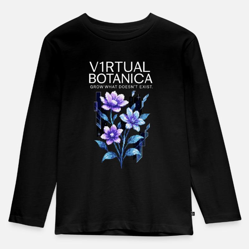 Virtuelle Botanica – Digitale Blütenpracht - Kinder Premium Bio Langarmshirt - Schwarz