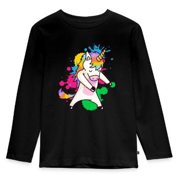 Floss Dance Einhorn - Kinder Premium Bio Langarmshirt - Schwarz - Vorne - AI Model Kid Male (0cm)