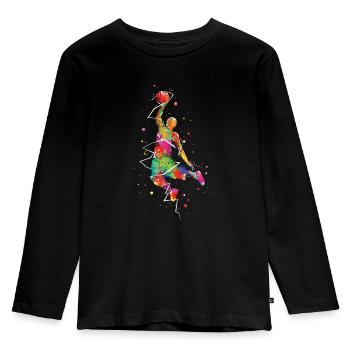 Basketball Dunk - Kinder Premium Bio Langarmshirt - Schwarz - Vorne - AI Model Kid Male (0cm)