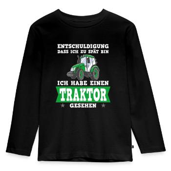 Entschuldigung ich habe einen Traktor gesehen - Kinder Premium Bio Langarmshirt - Schwarz - Vorne - AI Model Kid Male (0cm)