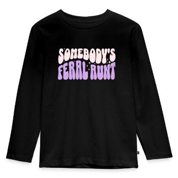 Somebody’s Feral Aunt - Kids' Premium Longsleeve Shirt - black - Front - AI Model Kid Male (0cm)