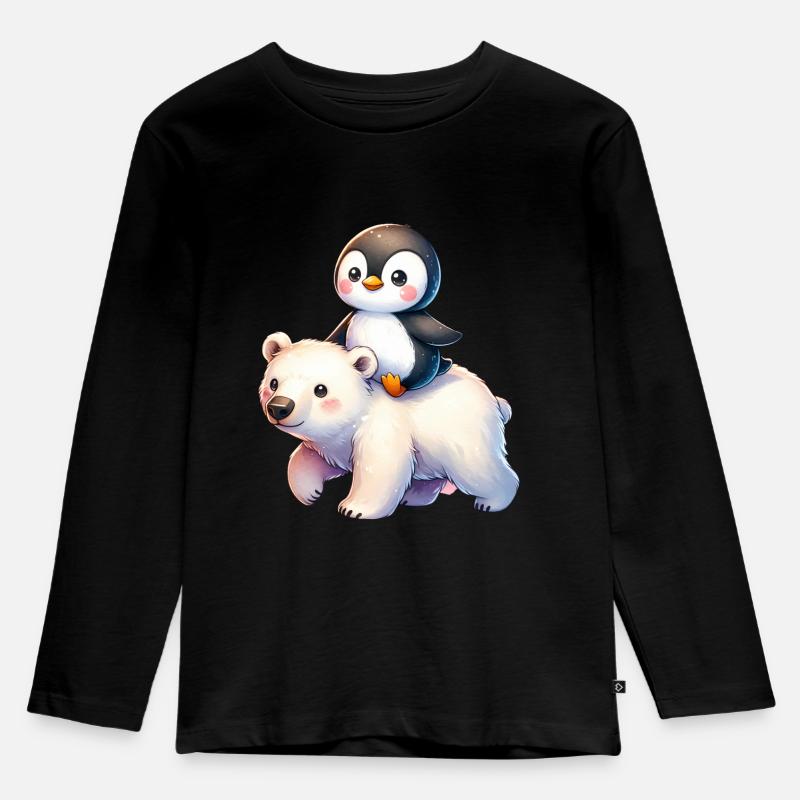 Pinguin und Eisbär Geschenk - Kinder Premium Bio Langarmshirt - Schwarz