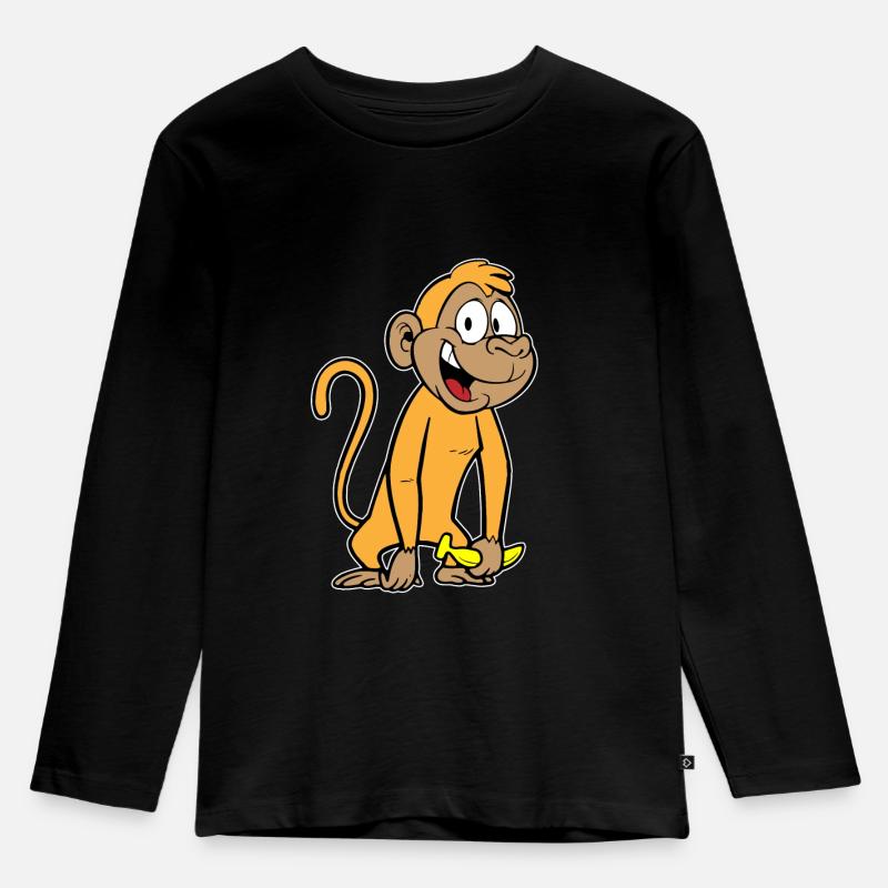Affe mit Banane - Kinder Premium Bio Langarmshirt - Schwarz