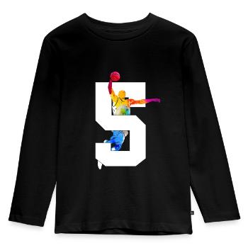 NUMMER 5 BASKETBALL 5. GEBURTSTAG - Kinder Premium Bio Langarmshirt - Schwarz - Vorne - AI Model Kid Male (0cm)