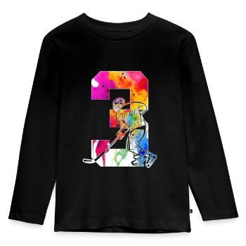 NUMMER 3 EISHOCKEY 3. GEBURTSTAG - Kinder Premium Bio Langarmshirt - Schwarz - Vorne - AI Model Kid Male (0cm)