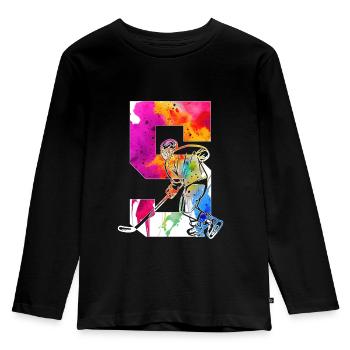 NUMMER 5 EISHOCKEY 5. GEBURTSTAG - Kinder Premium Bio Langarmshirt - Schwarz - Vorne - AI Model Kid Male (0cm)