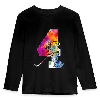 NUMMER 4 EISHOCKEY 4. GEBURTSTAG - Kinder Premium Bio Langarmshirt - Schwarz - Vorne - AI Model Kid Male (0cm)