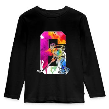 NUMMER 6 EISHOCKEY 6. GEBURTSTAG - Kinder Premium Bio Langarmshirt - Schwarz - Vorne - AI Model Kid Male (0cm)