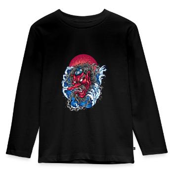 Démon japonais Dans l’océan avec une grande vague - T-shirt manches longues Premium Enfant - noir - Devant - AI Model Kid Male (0cm)