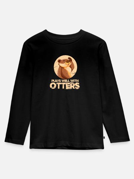 Otter - Kinder Premium Bio Langarmshirt - Schwarz