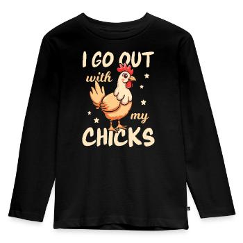 I Go Out with My Chicks - Funny Chicken Lover - Kids' Premium Longsleeve Shirt - black - Front - AI Model Kid Male (0cm)