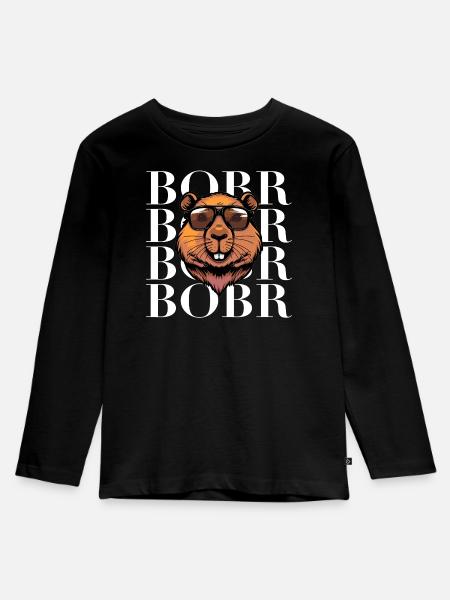 Bober Bóbr cooler Biber mit Sonnenbrille Viral Hit - Kinder Premium Bio Langarmshirt - Schwarz