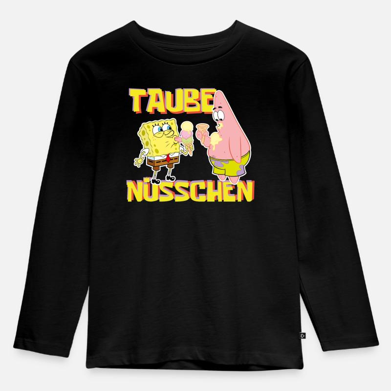 SpongeBob Schwammkopf Taube Nüsschen Patrick Eis - Kinder Premium Bio Langarmshirt - Schwarz