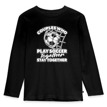 Fußball Fußballer Paar - Kinder Premium Bio Langarmshirt - Schwarz - Vorne - AI Model Kid Male (0cm)